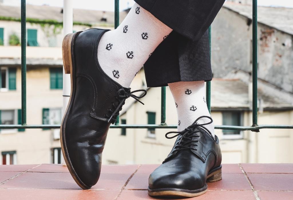 man in white socks