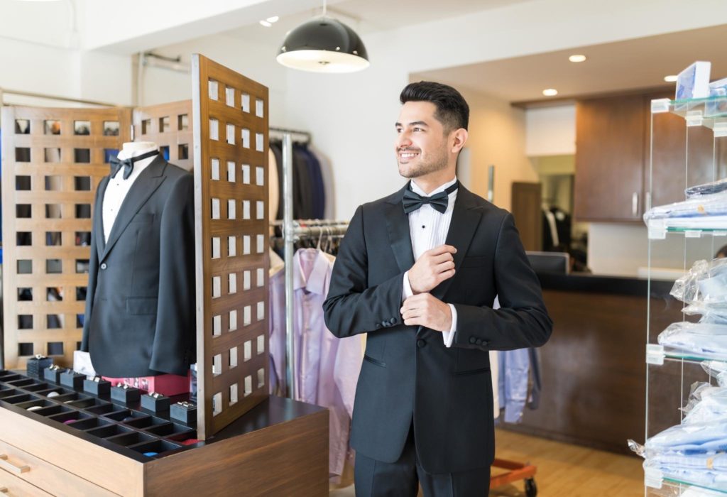 man renting tuxedo for wedding - fashionable men's accessories