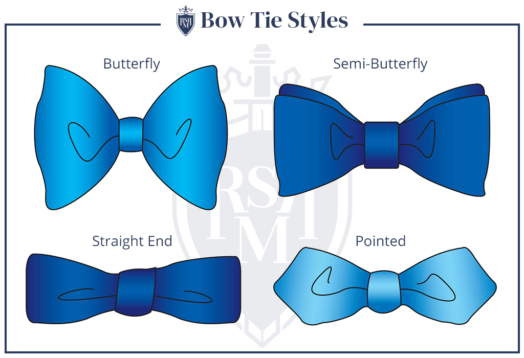 Different styles of bow tie 
