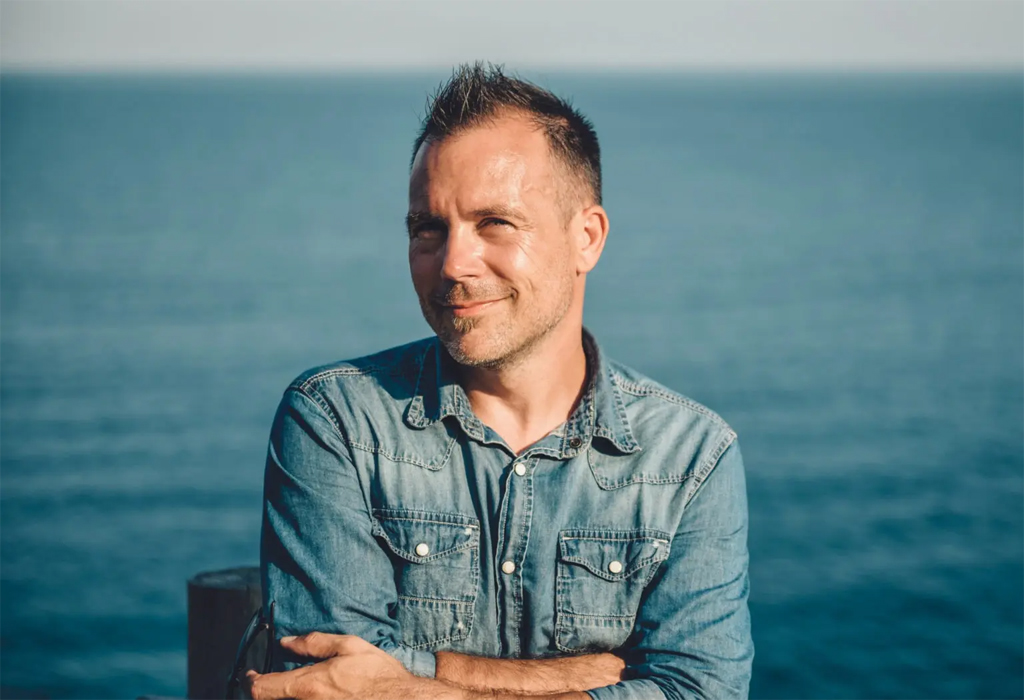man wearing chambray shirt
