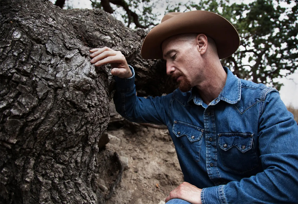 man wearing western style chambray shirt