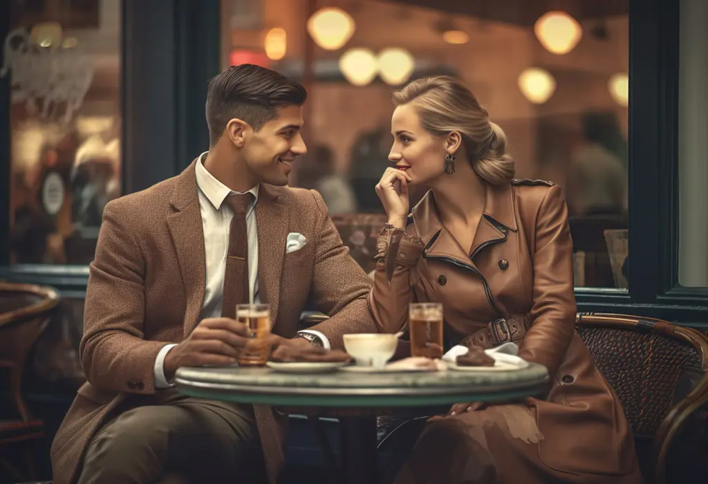 guy compliments beautiful lady sitting in a bar