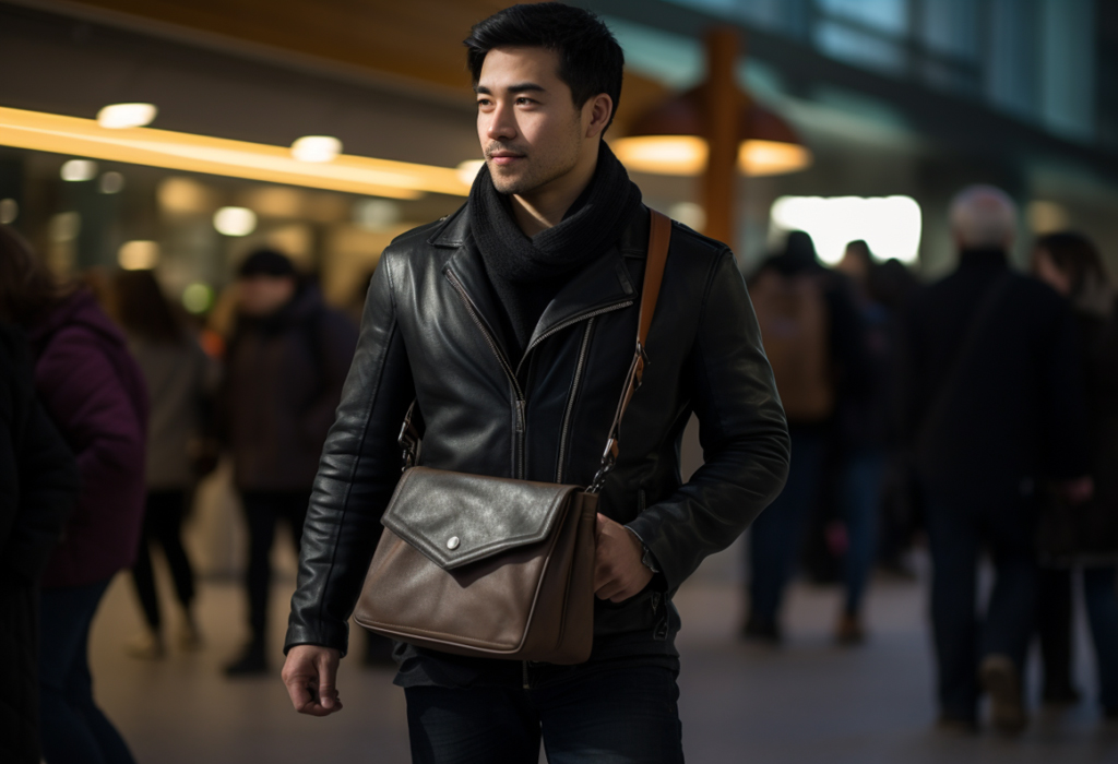 guy wearing woman's purse