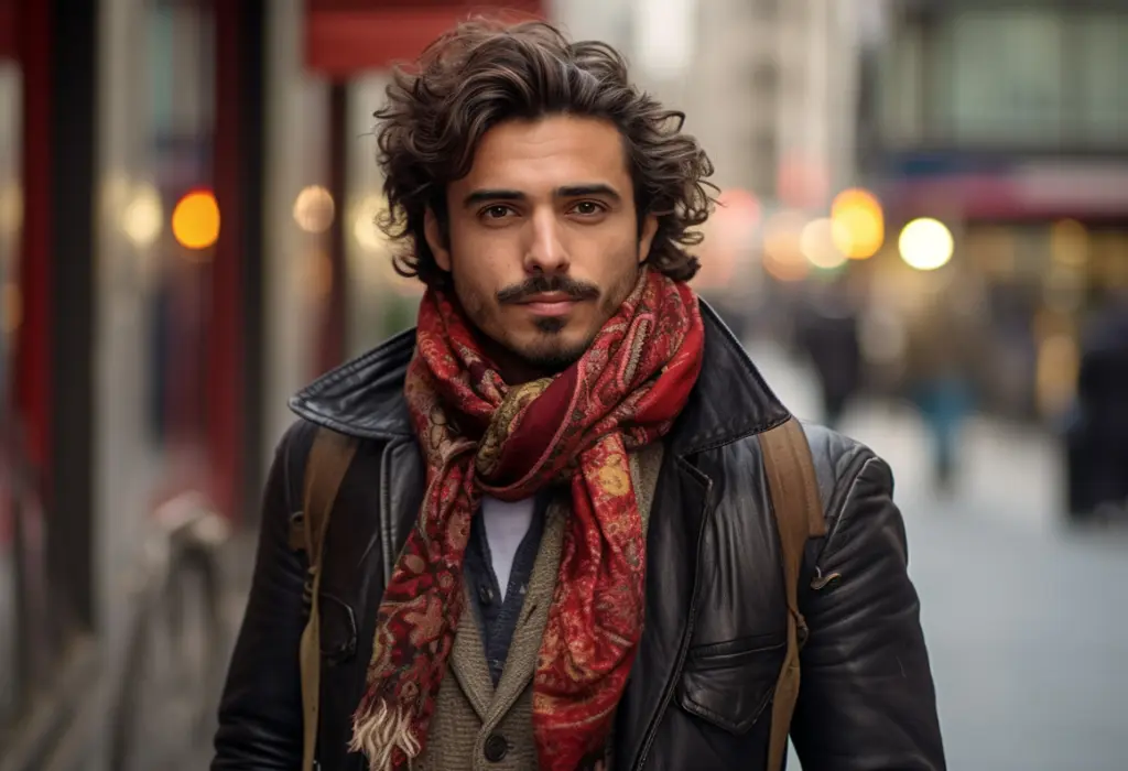 man wearing women's scarf