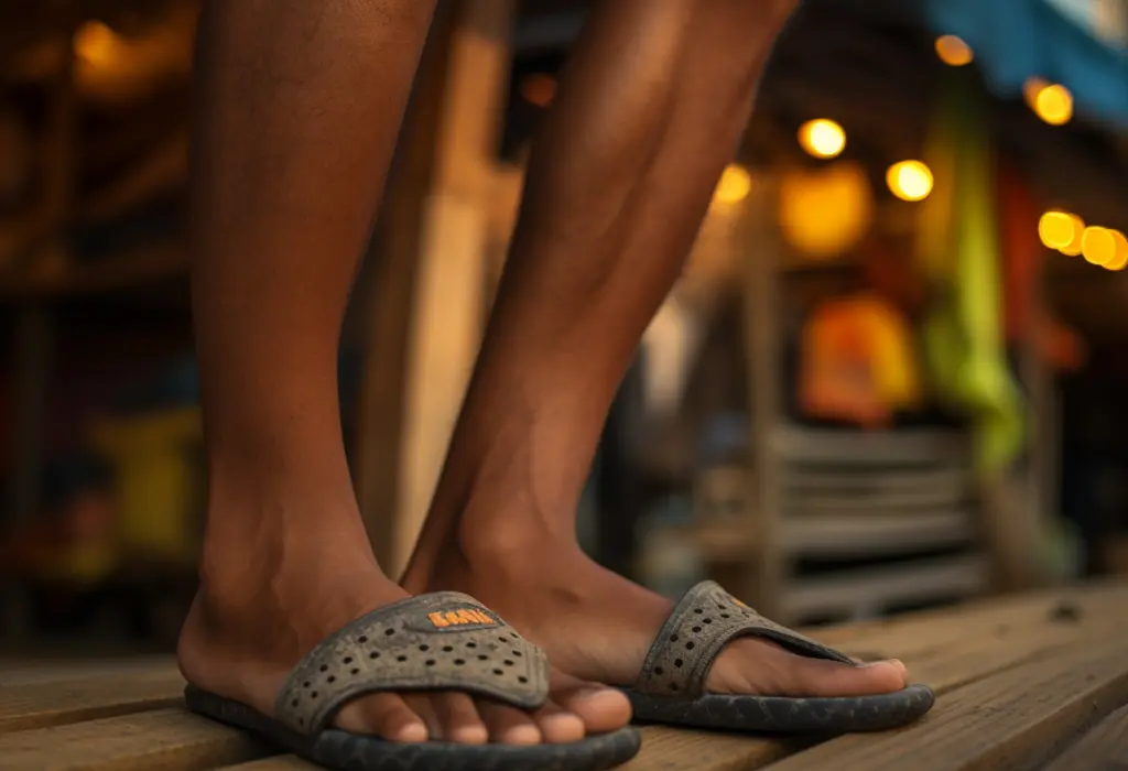 Man Wearing Women's Flip Flops