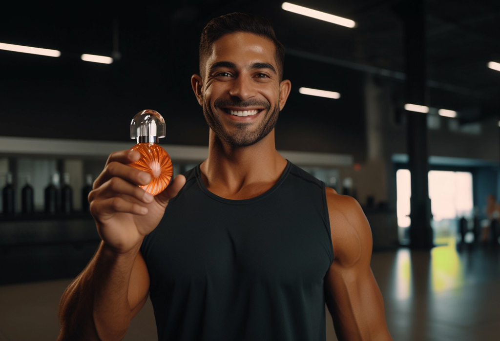 man with cologne in gym