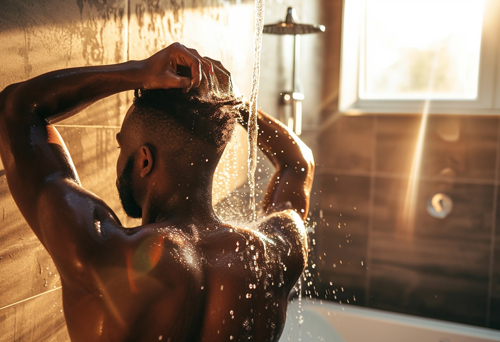 man taking shower