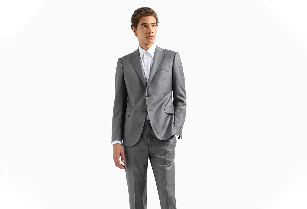 Single-Breasted Slim-Fit Suit in a Silky-Finish Grisaille by Emporio Armani