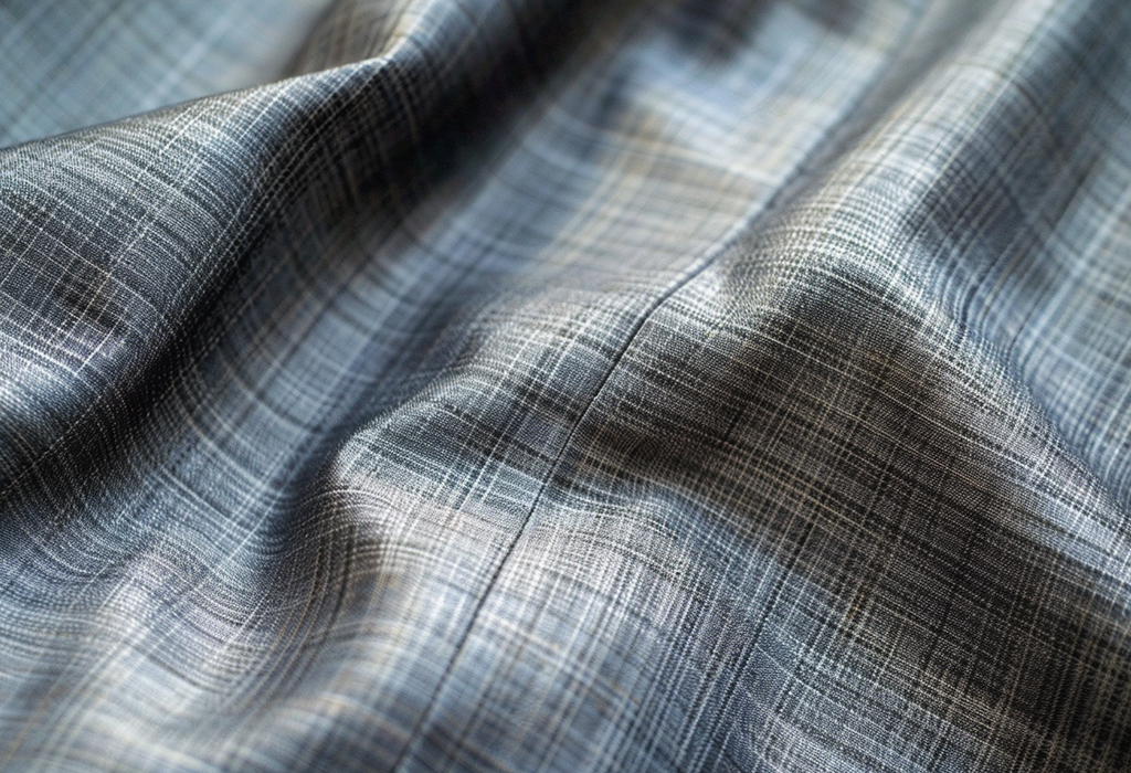 close up of a gray sharkskin suit fabric with visible sheen