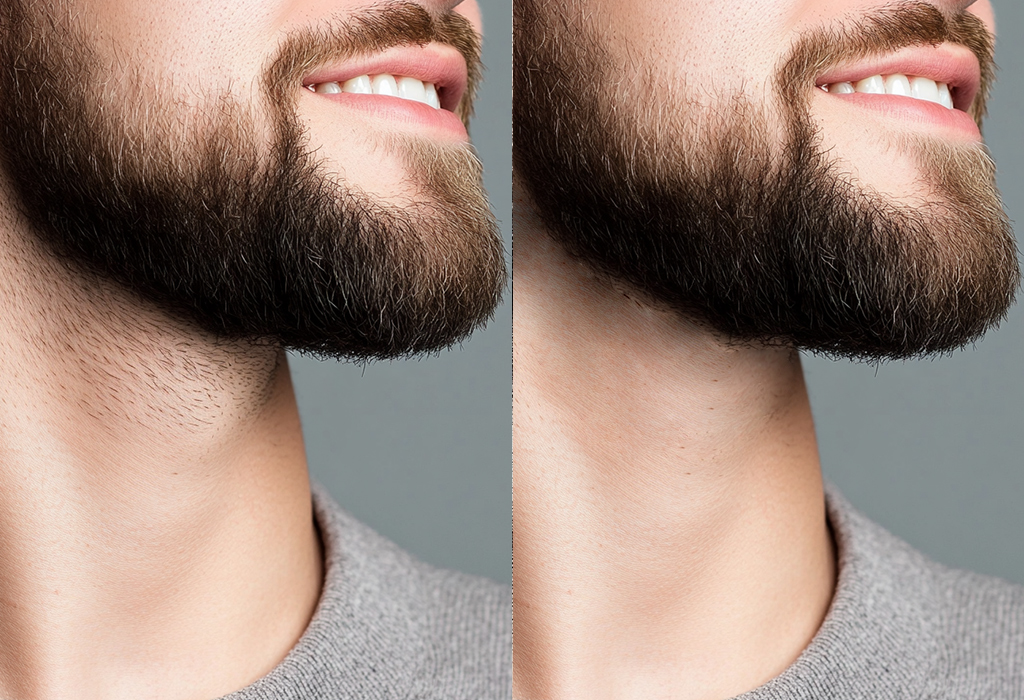 comparison of not shaved and shaved neck beard