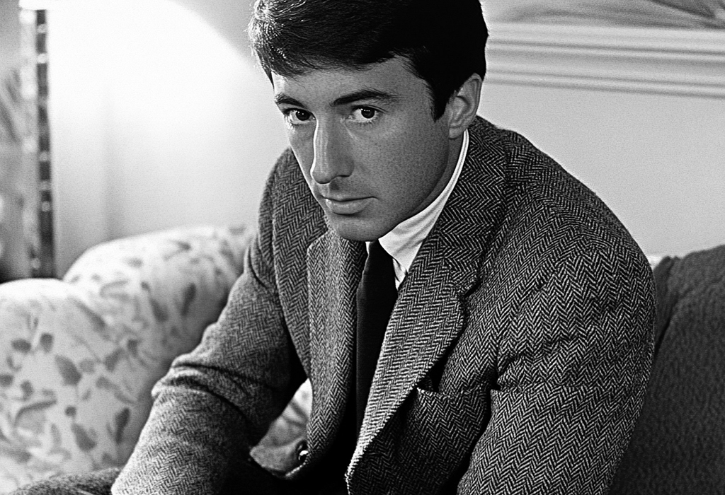 Dustin Hoffman in The Graduate wearing tweed herringbone jacket