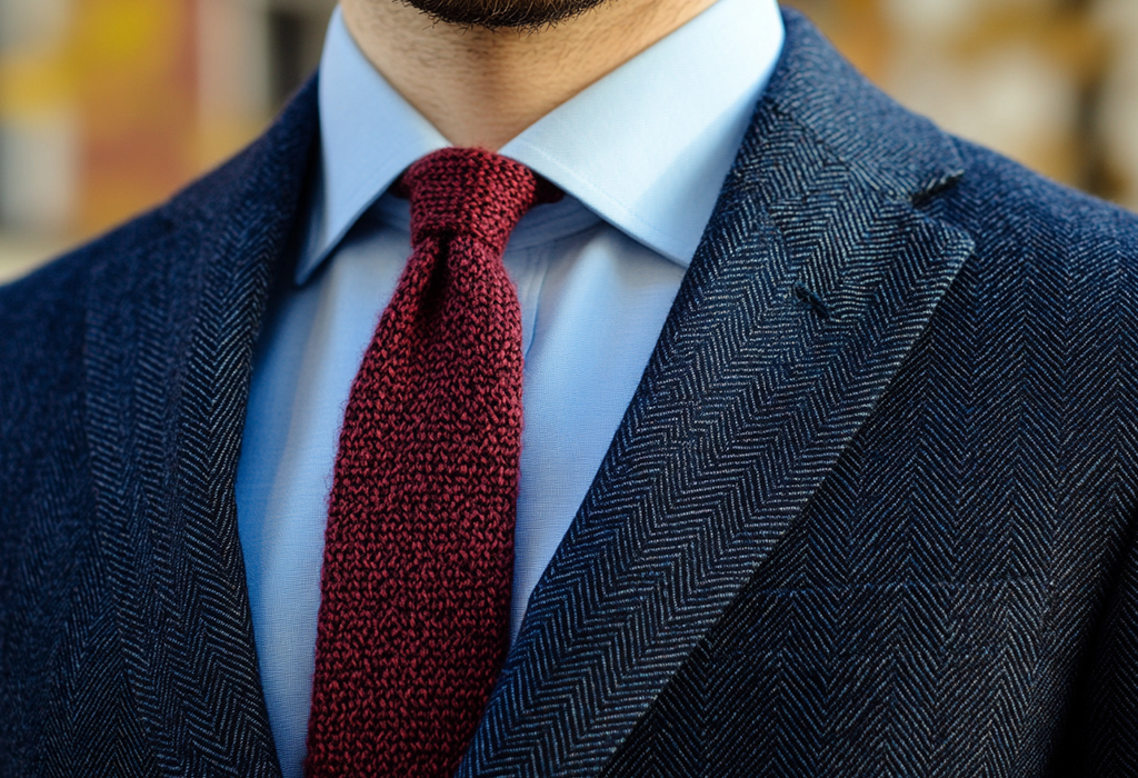 navy blue herringbone tweed suit